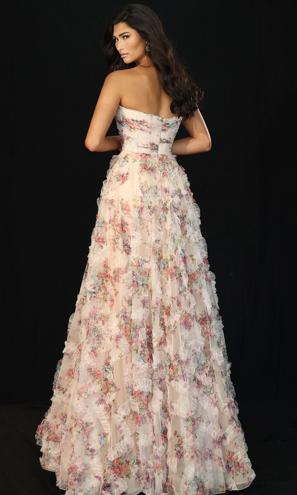 Jovani 46783 - Sweetheart Floral Print Organza Gown Prom Dresses