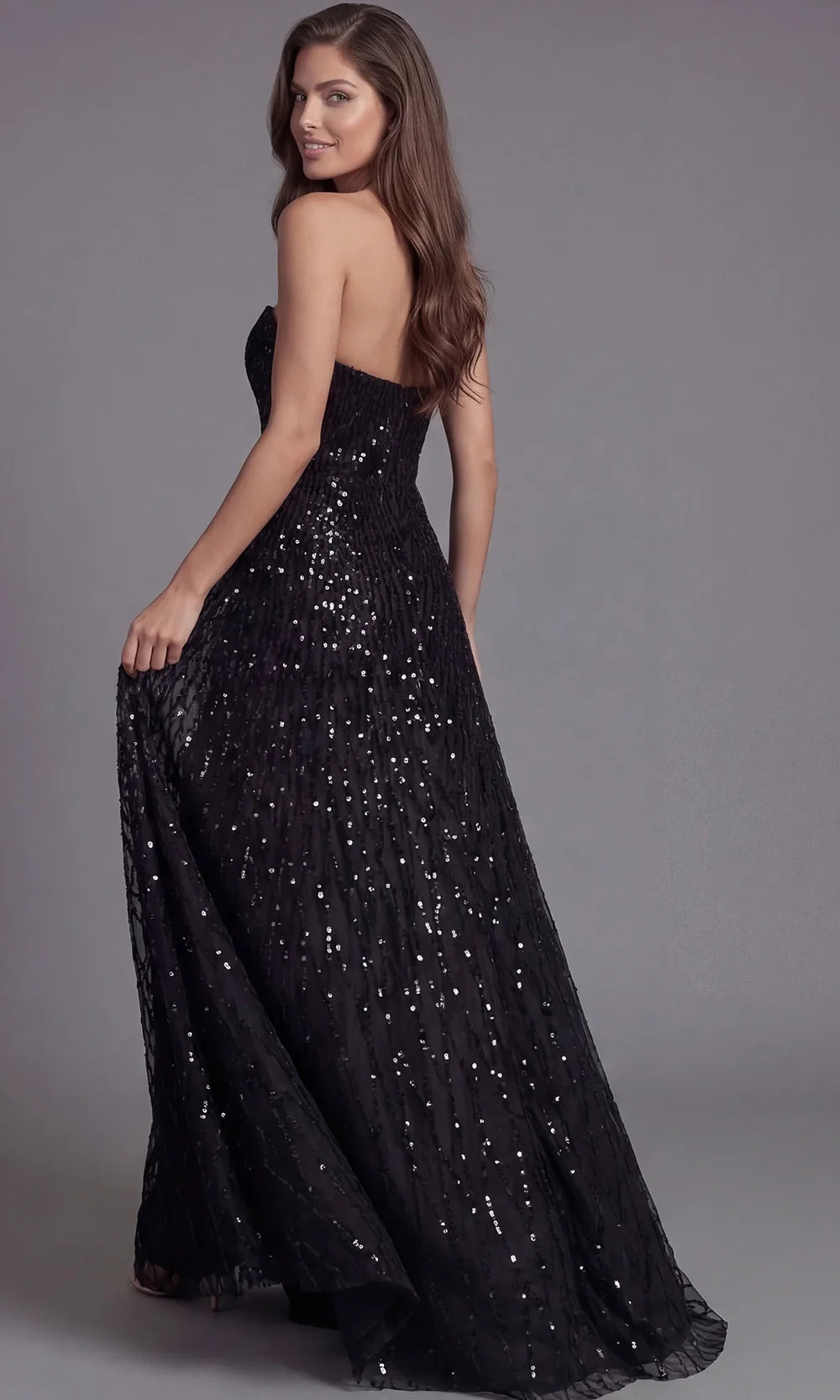 Jovani 46785 - Allover Sparkle Long A-Line Evening Gown Prom Dresses  in Black  