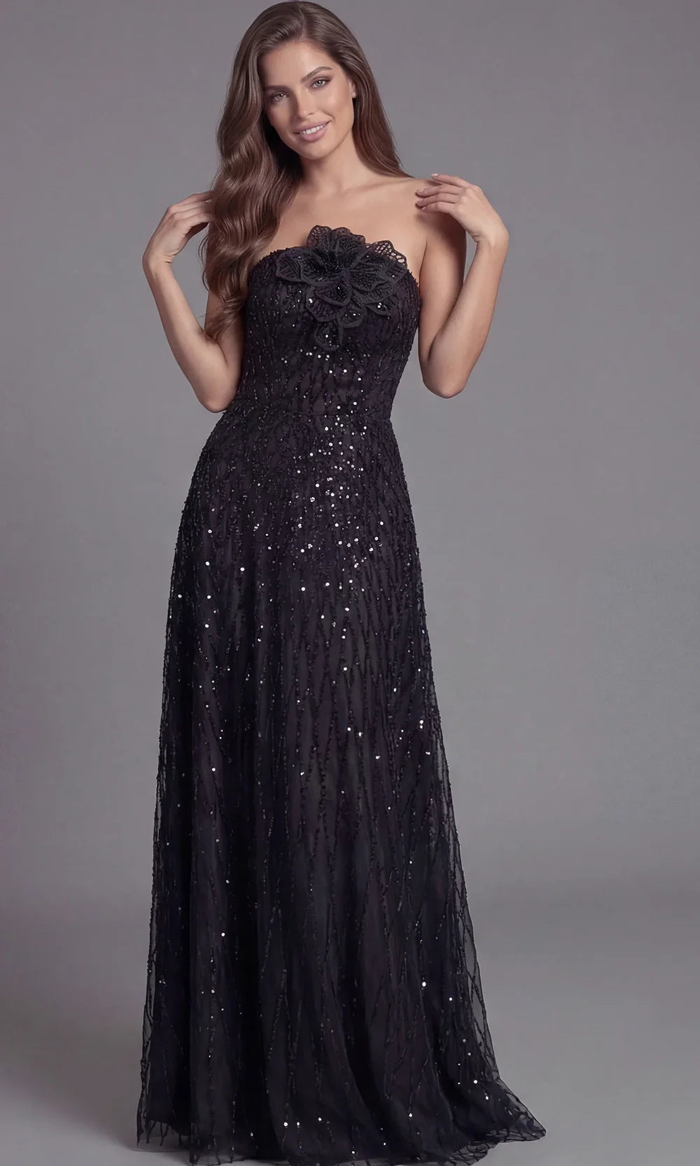 Jovani 46785 - Allover Sparkle Long A-Line Evening Gown Prom Dresses  in Black  