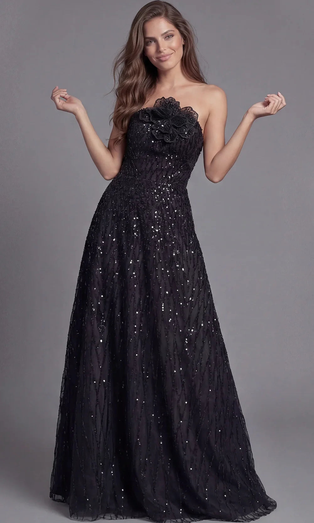 Jovani 46785 - Allover Sparkle Long A-Line Evening Gown Prom Dresses  in Black  