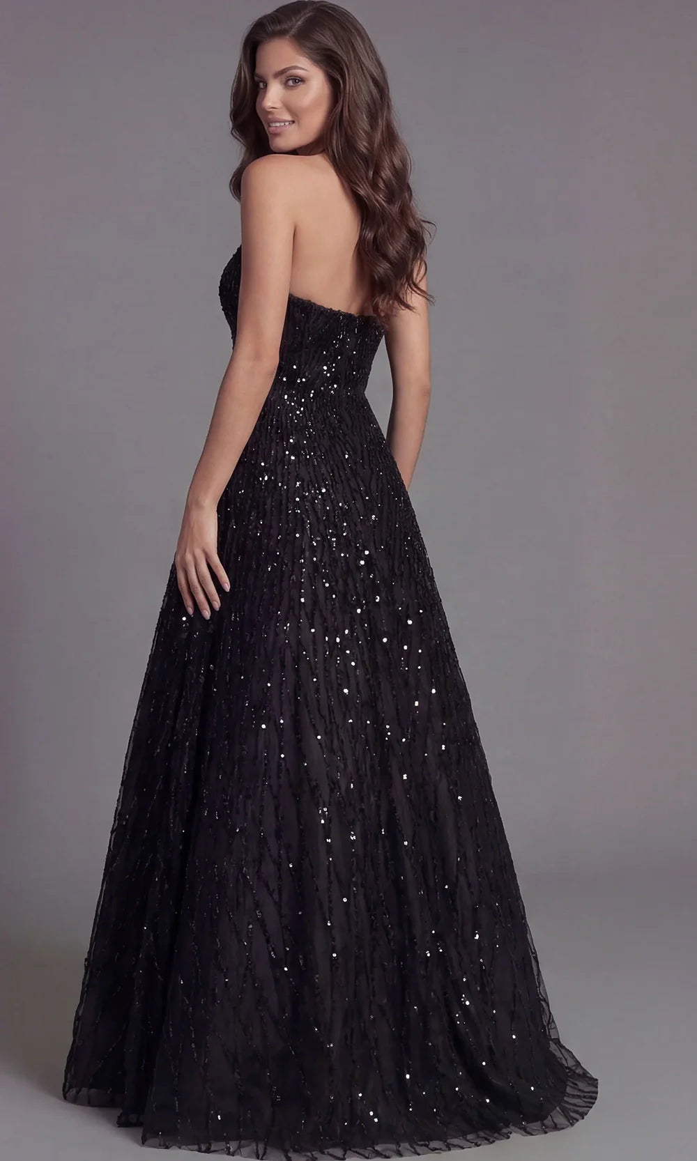 Jovani 46785 - Allover Sparkle Long A-Line Evening Gown Prom Dresses  in Black  