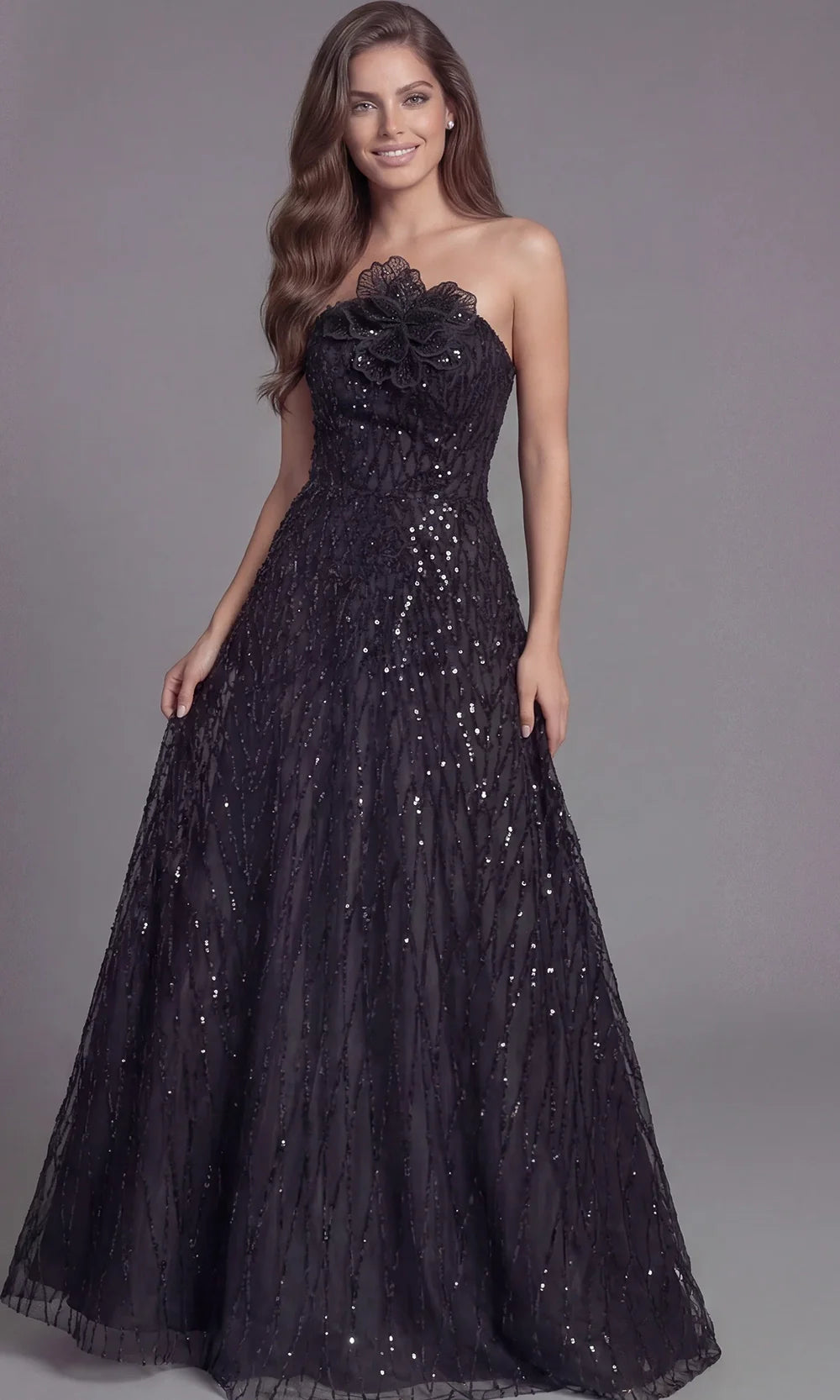 Jovani 46785 - Allover Sparkle Long A-Line Evening Gown Prom Dresses  in Black  
