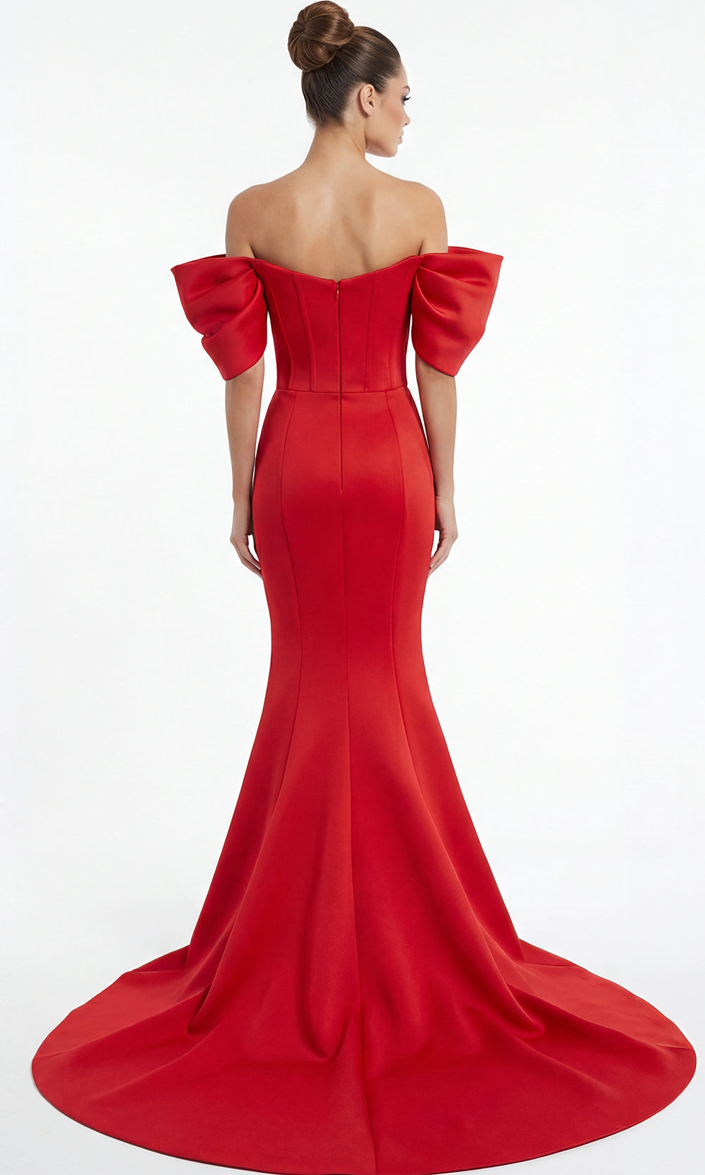 Jovani 46799 - Sculpted Sleeve Satin Corset Evening Gown Mother of the Bride Dresses  in Red  