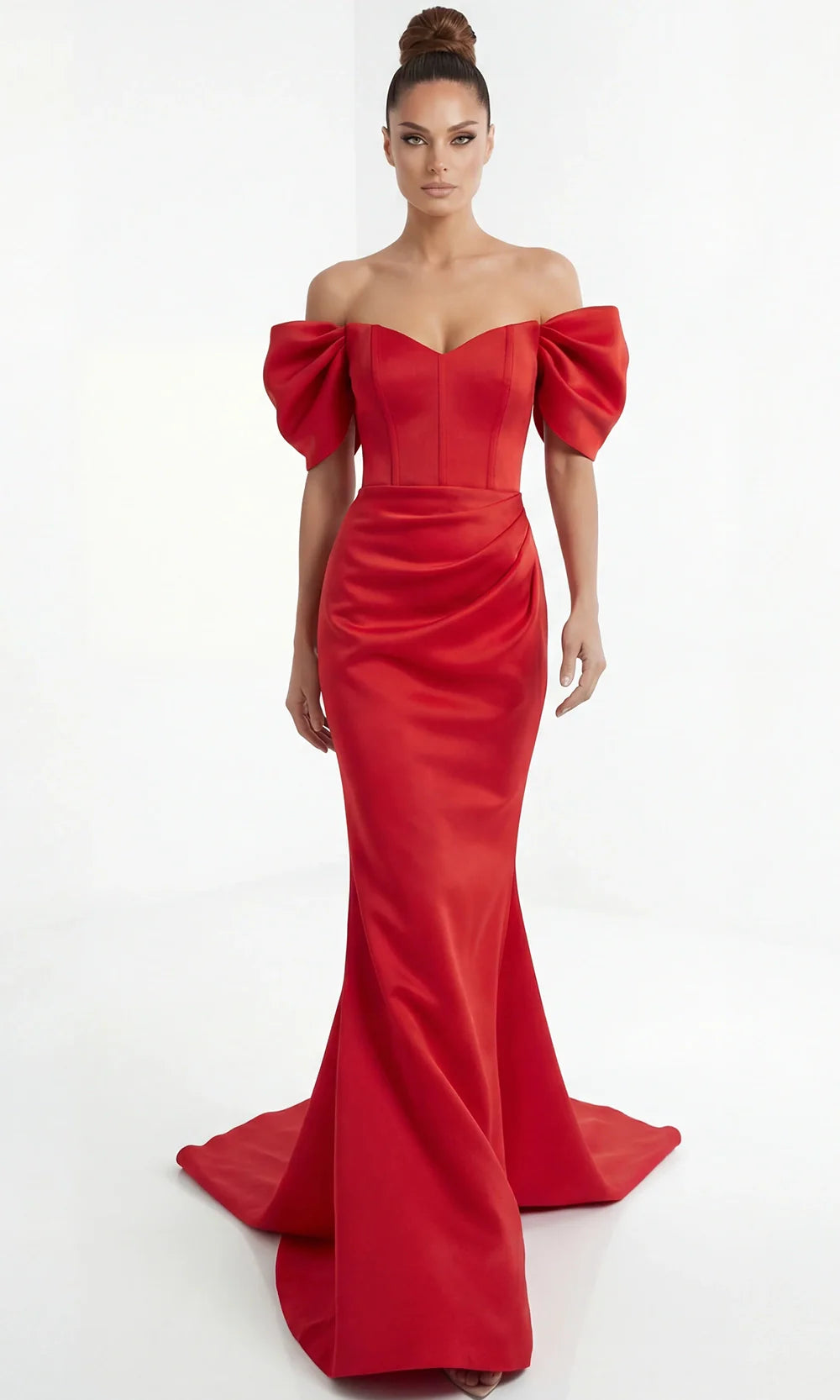Jovani 46799 - Sculpted Sleeve Satin Corset Evening Gown Mother of the Bride Dresses  in Red  