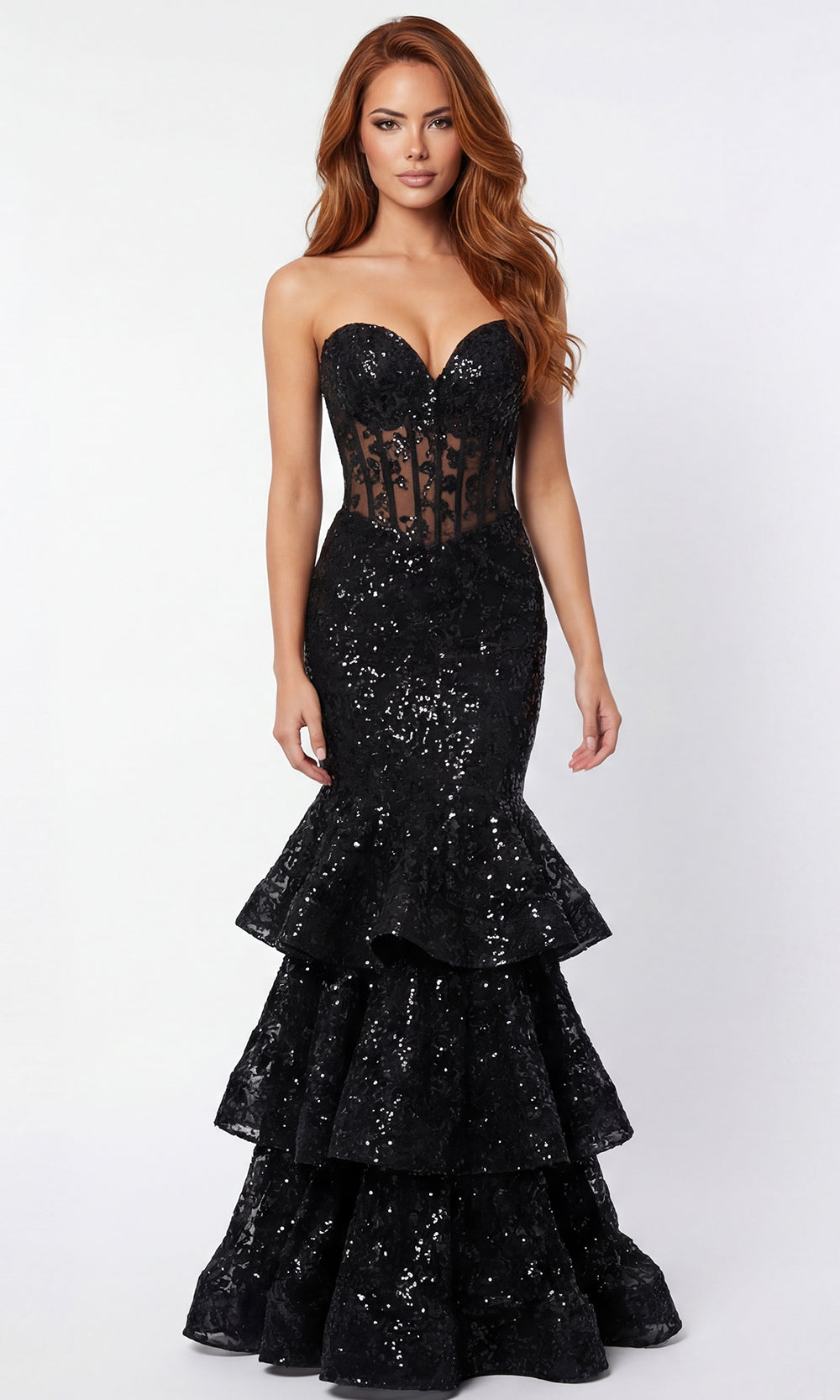 Jovani 46821 - Tiered Ruffle Strapless Prom Gown Prom Dresses  in Black  