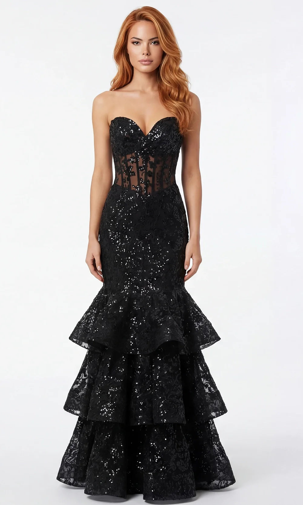 Jovani 46821 - Tiered Ruffle Strapless Prom Gown Prom Dresses  in Black  