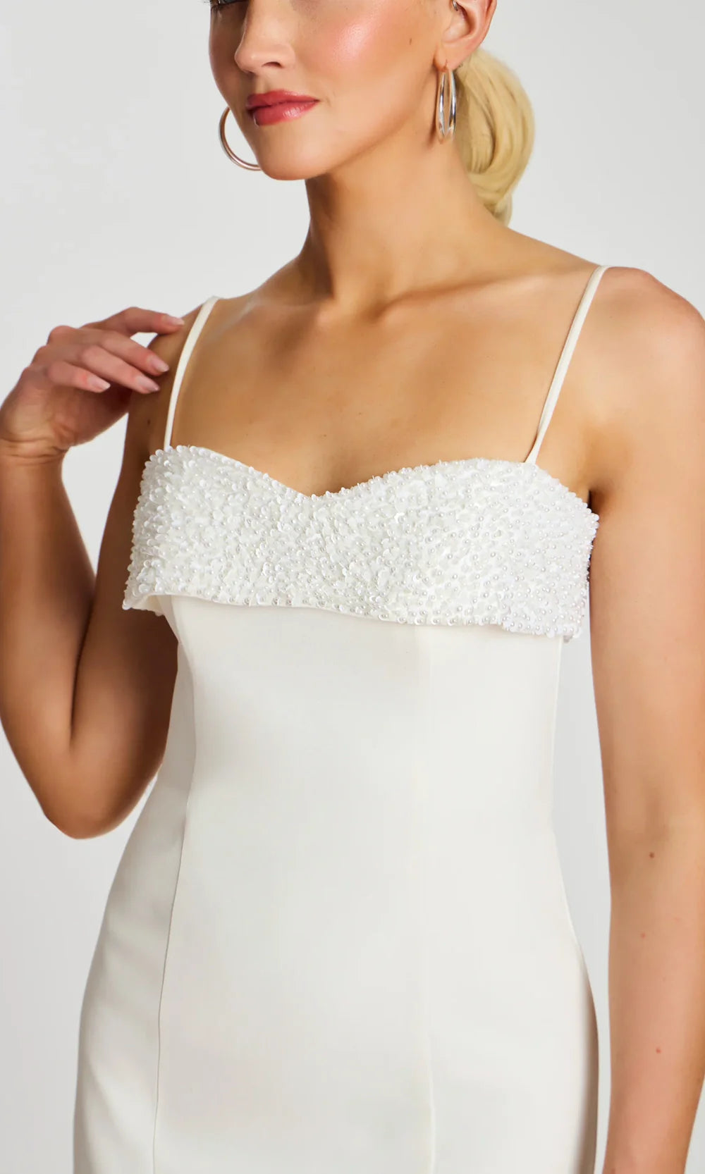 Jovani 46840 - Spaghetti Strap Pearl Embellished Cocktail Dress Prom Dresses  in Ivory  