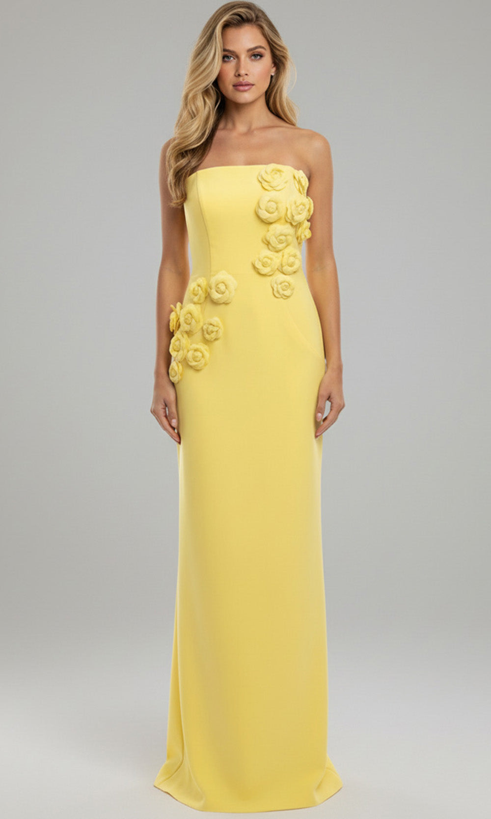 Jovani 46884 - Straight Neckline Crepe Dress with Appliques Prom Dresses