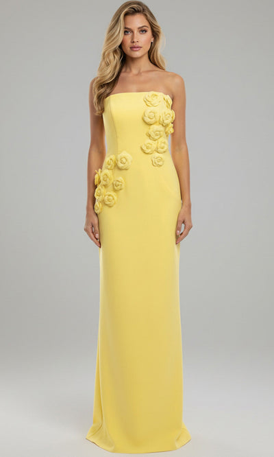 Jovani 46884 - Straight Neckline Crepe Dress with Appliques Prom Dresses