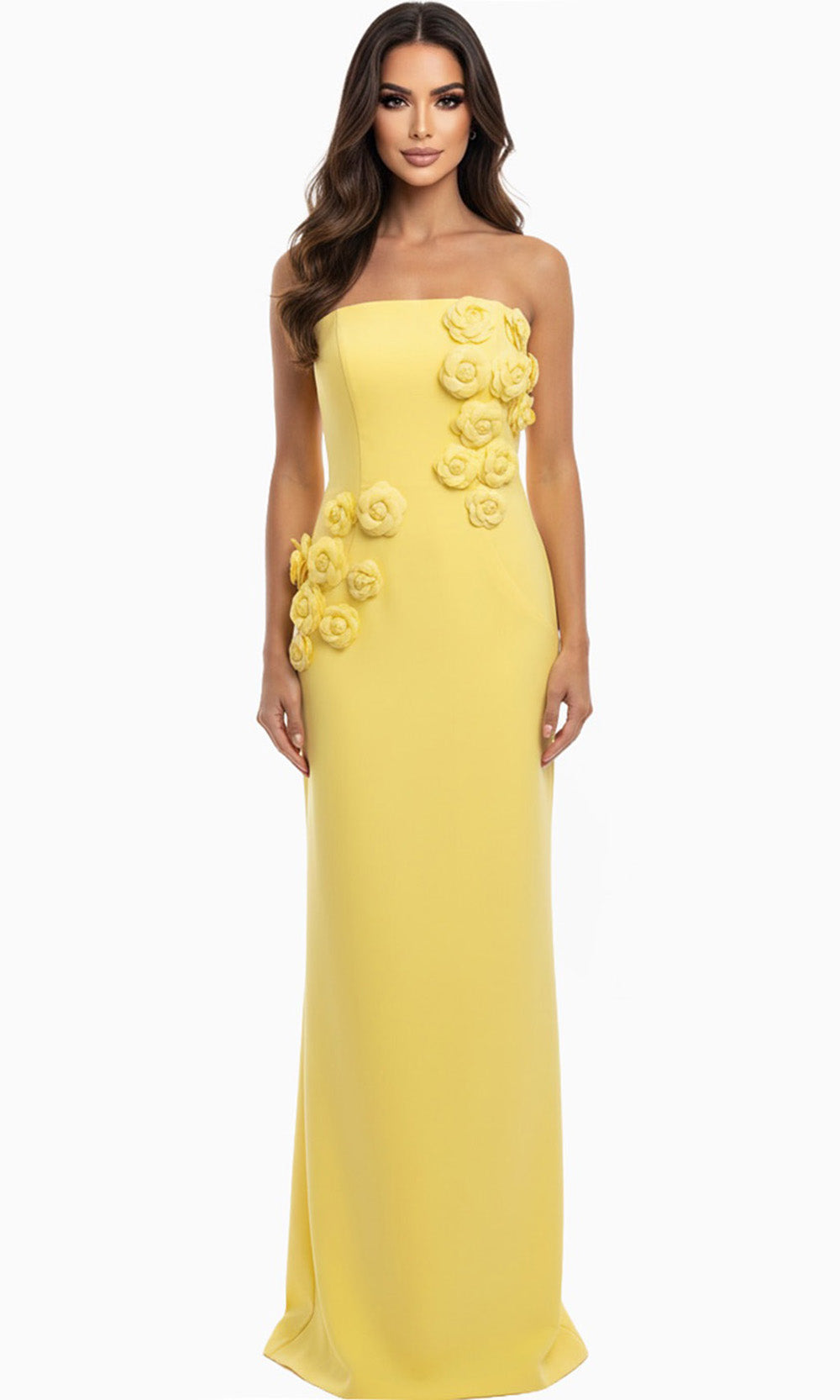 Jovani 46884 - Straight Neckline Crepe Dress with Appliques Prom Dresses