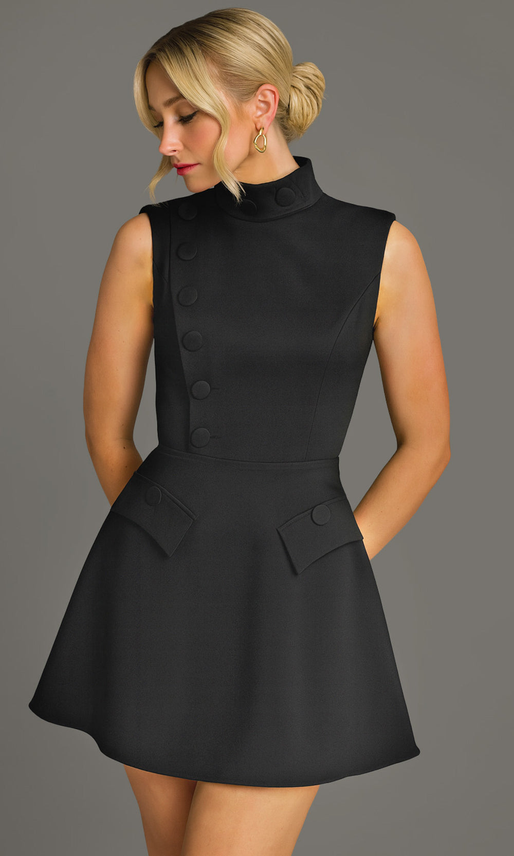 Jovani 46901 - High Neck A-Line Dress with Buttons Special Occasion Dress In Black