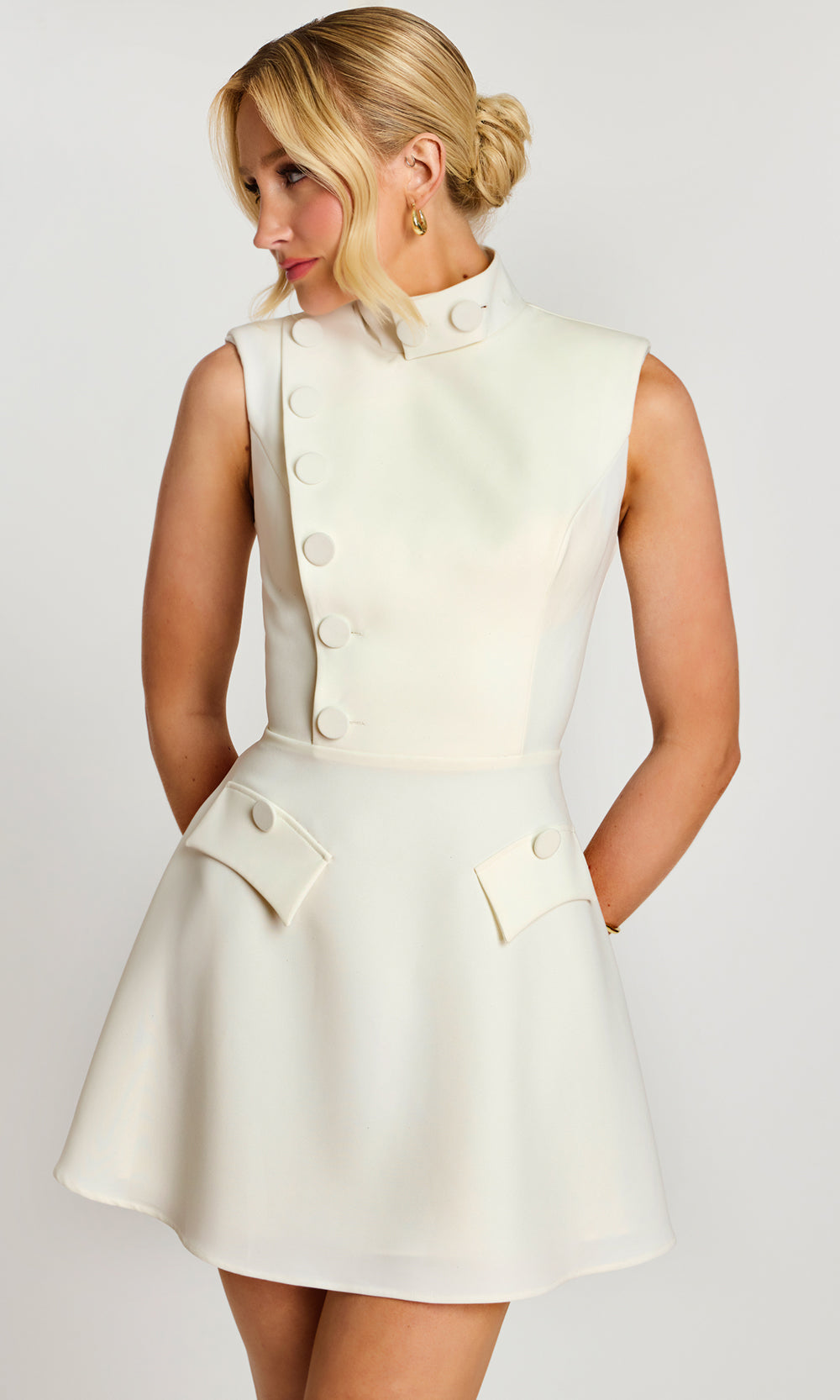 Jovani 46901 - High Neck A-Line Dress with Buttons Special Occasion Dress In Ivory