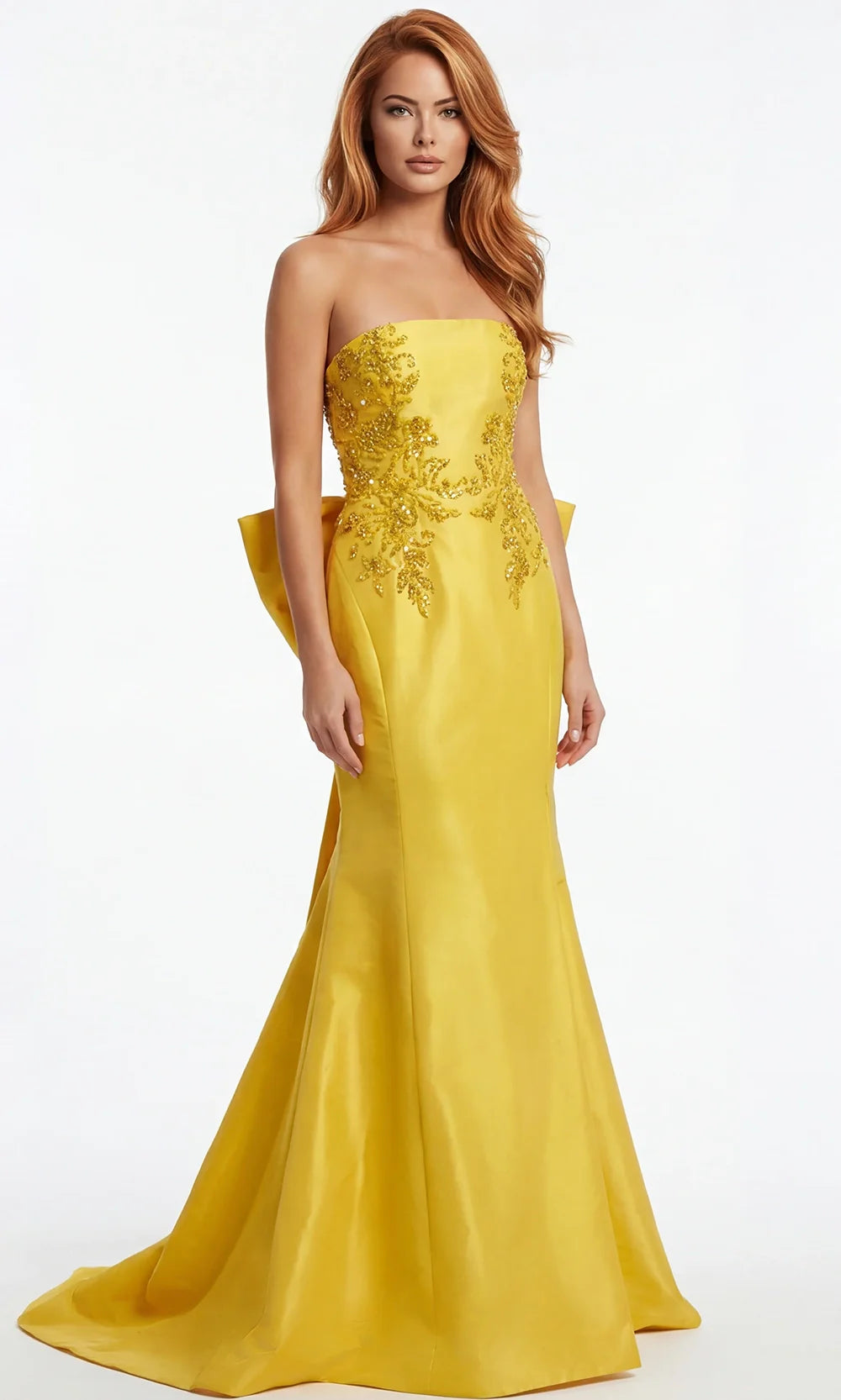 Jovani 46982 - Straight Neckline Prom Gown with Oversized Bow Prom Dresses  in Yellow  