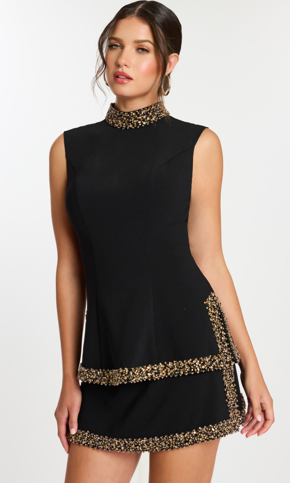 Jovani 46992 - Tiered Hem Sleeveless Beaded Dress Cocktail Dresses  in Black 