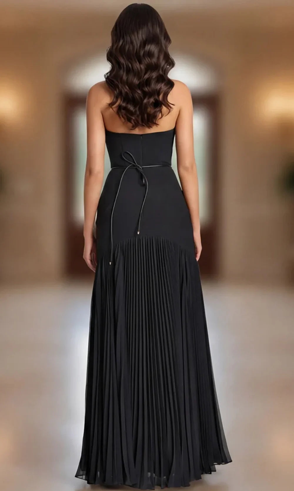 Jovani 47000 - Gold Floral Waist Strapless Pleated Dress Prom Dresses  in Black  