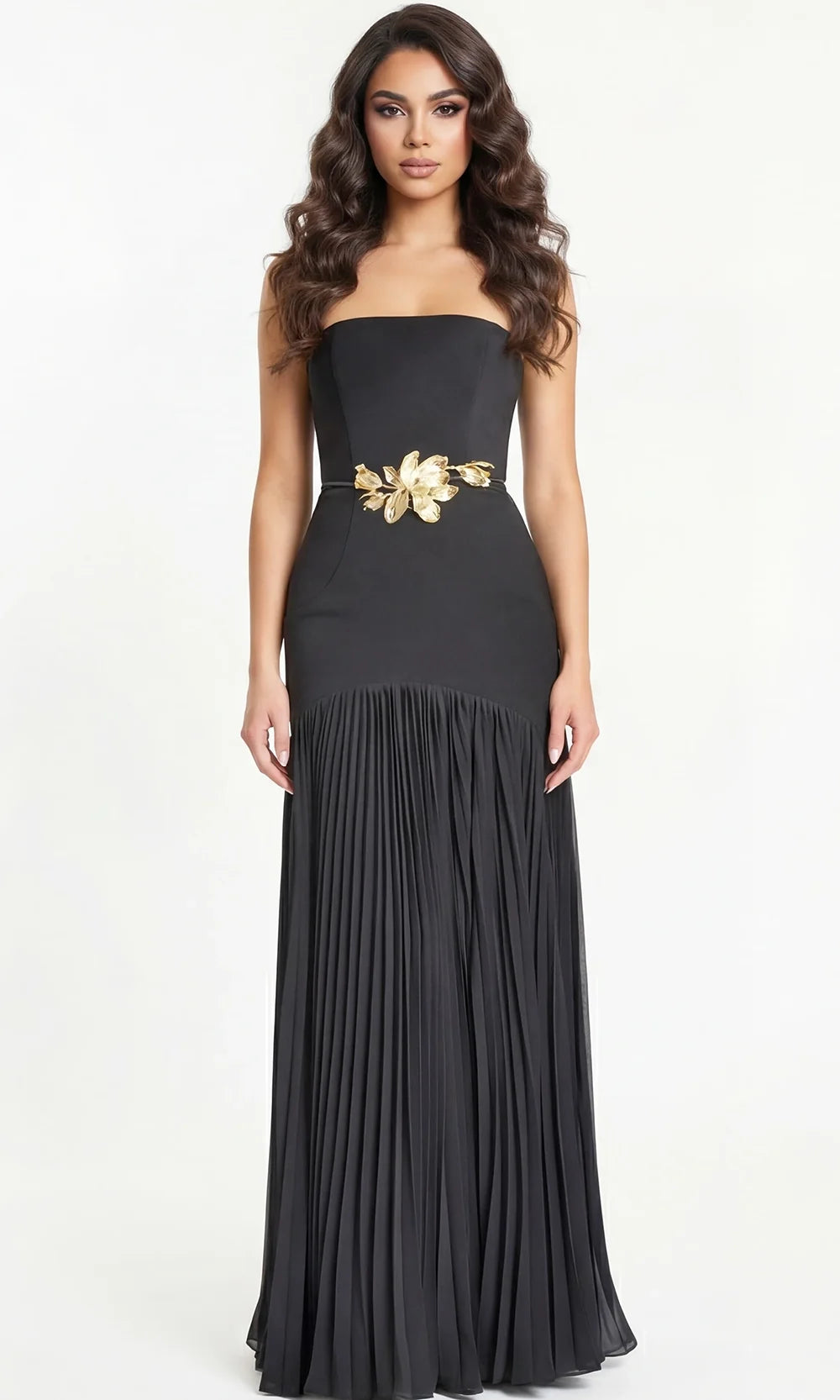 Jovani 47000 - Pleated Skirt Straight Neckline Long Dress Special Occasion Dress In Black