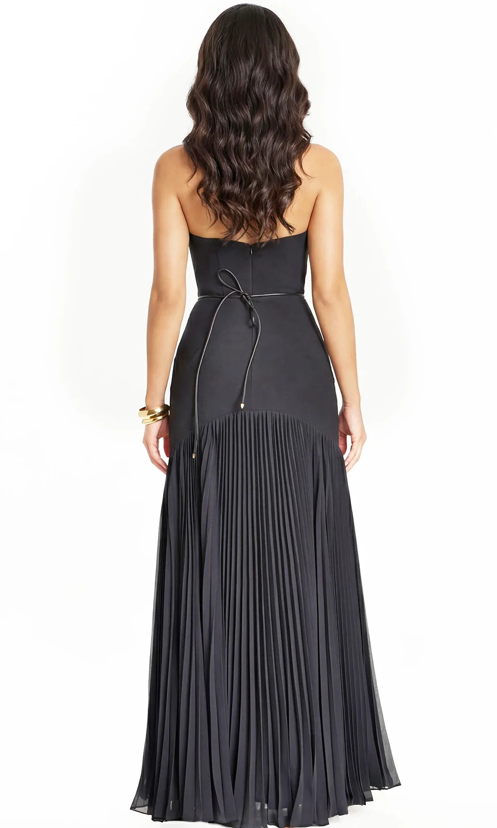 Jovani 47000 - Gold Floral Waist Strapless Pleated Dress Prom Dresses  in Black  