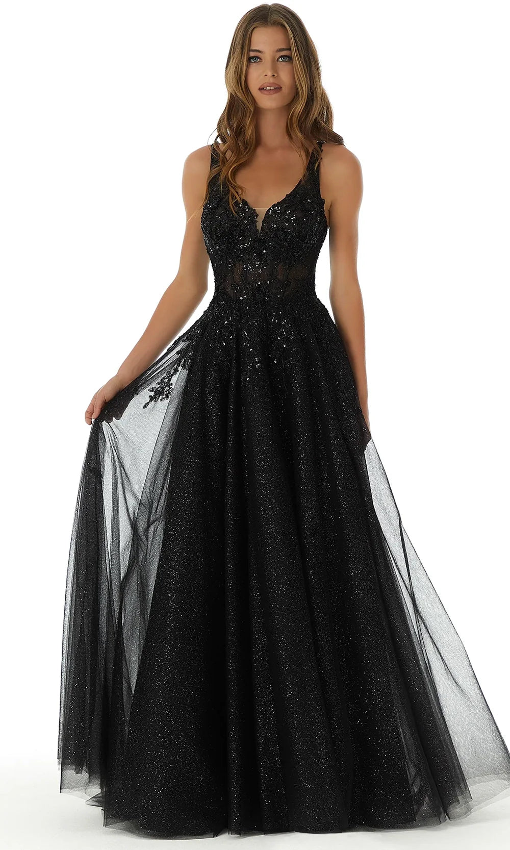 Mori Lee 49325 - Plunging Neckline Sequin Lace Gown Prom Dresses in Black