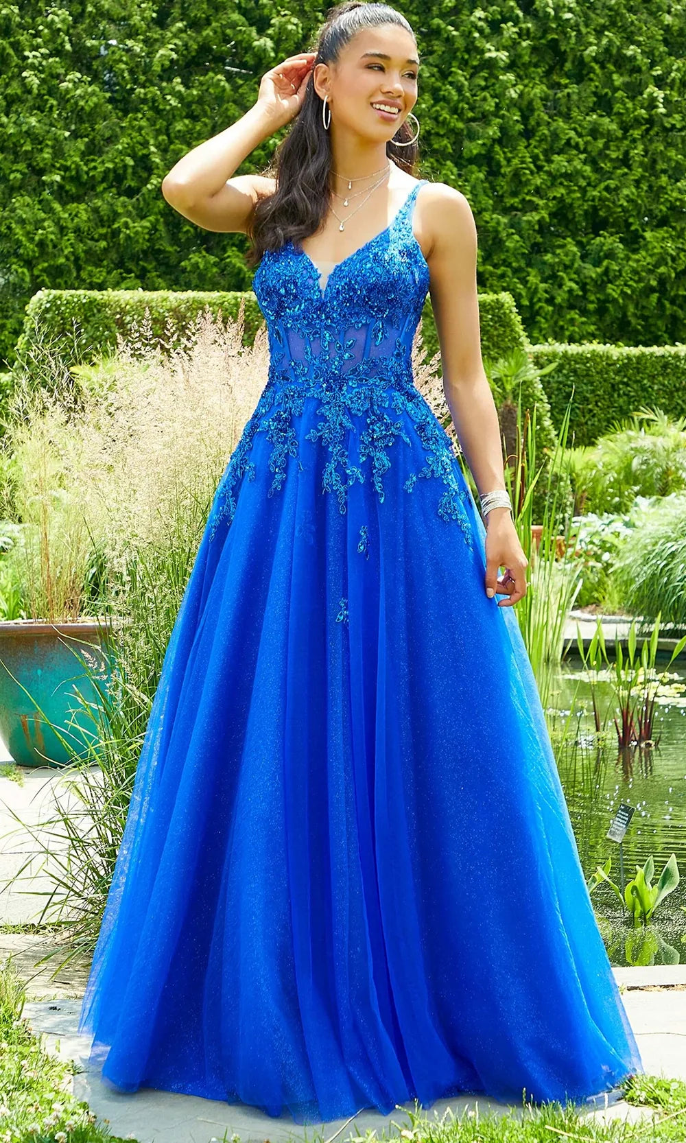Mori Lee 49325 - Plunging Neckline Sequin Lace Gown Prom Dresses in Royal