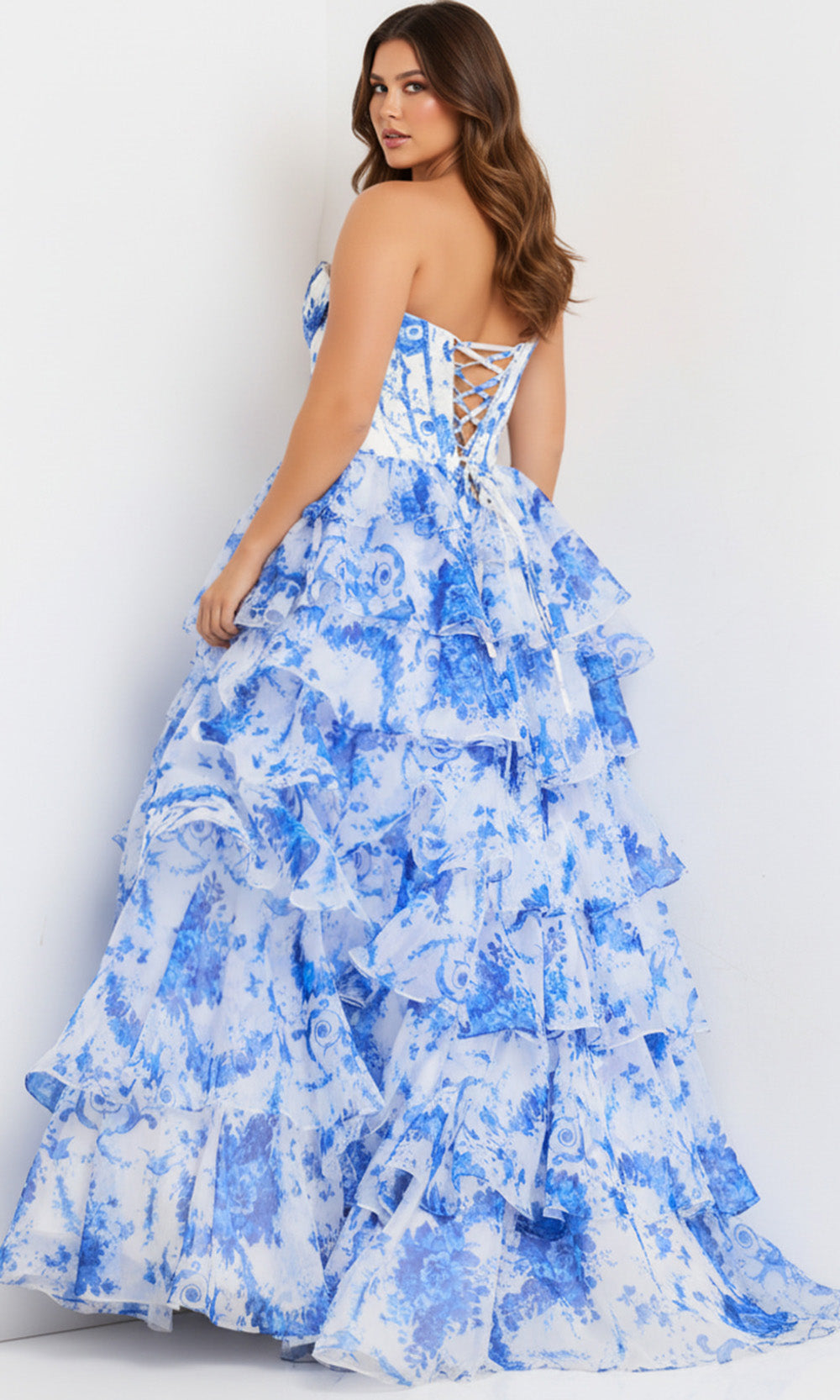 Jovani 47029 - Strapless Floral Prom Gown with High Slit