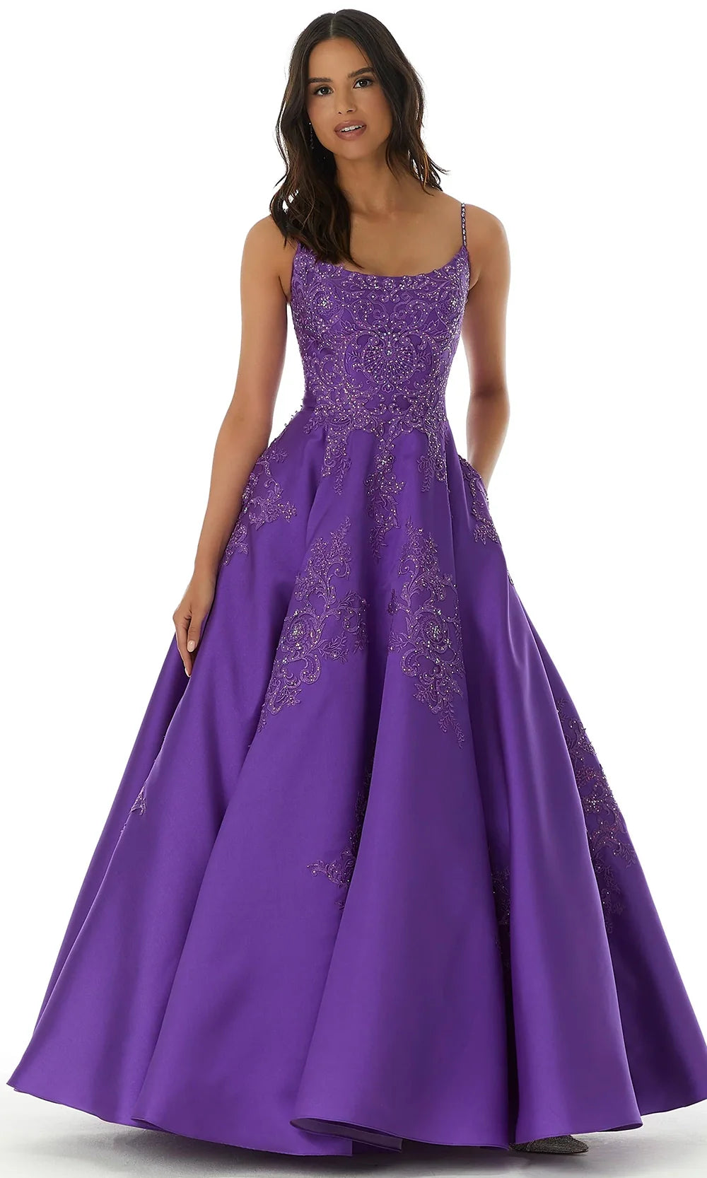 Mori Lee 49320 - Scoop Neck Lace Appliqued Ballgown Prom Dresses in Purple