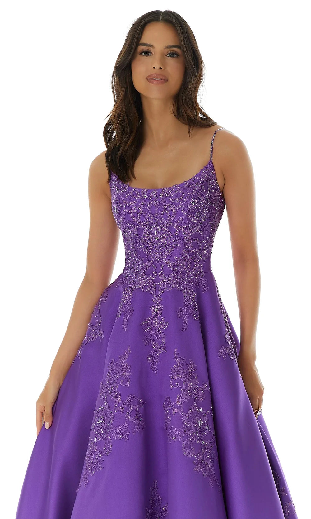 Mori Lee 49320 - Scoop Neck Lace Appliqued Ballgown Prom Dresses in Purple