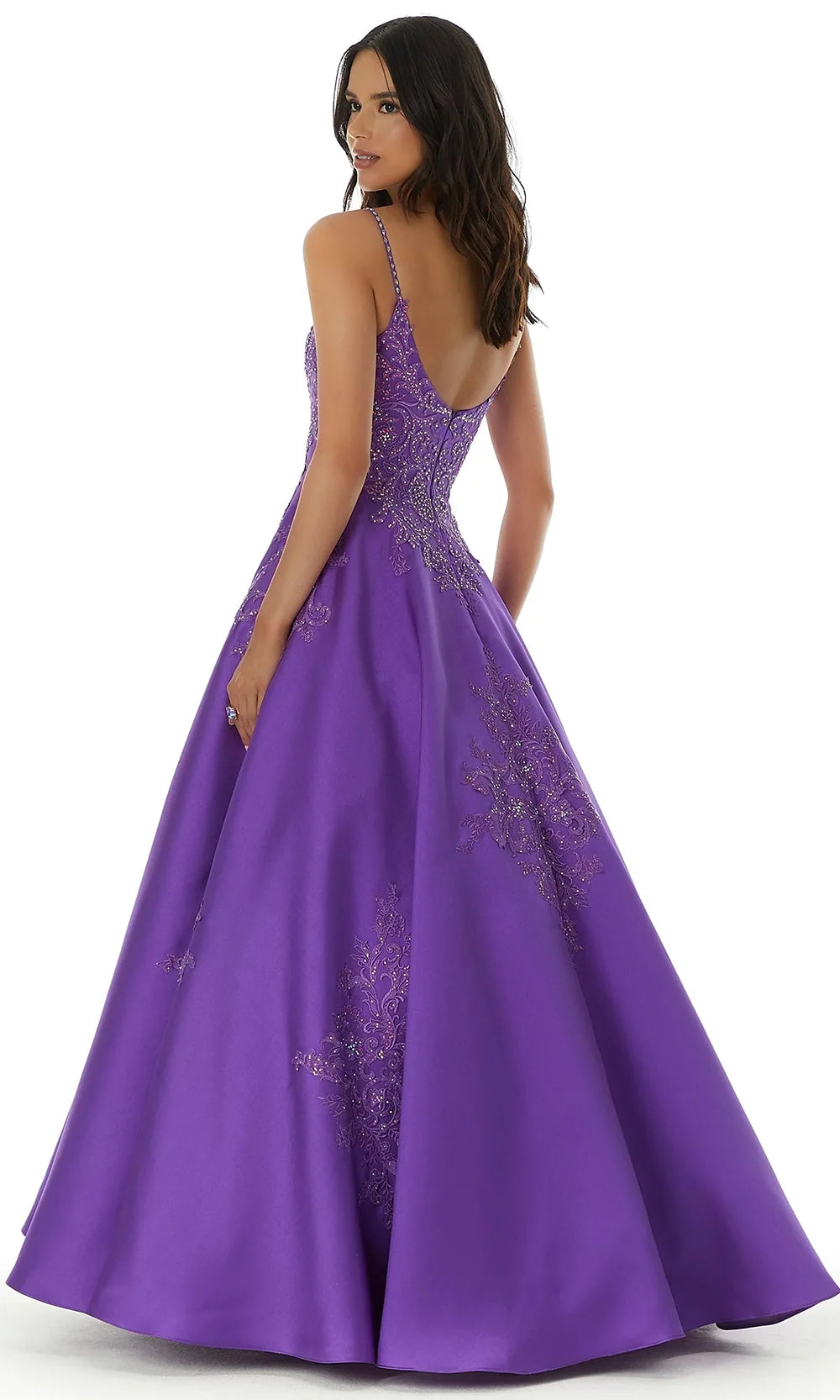 Mori Lee 49320 - Scoop Neck Lace Appliqued Ballgown Prom Dresses in Purple