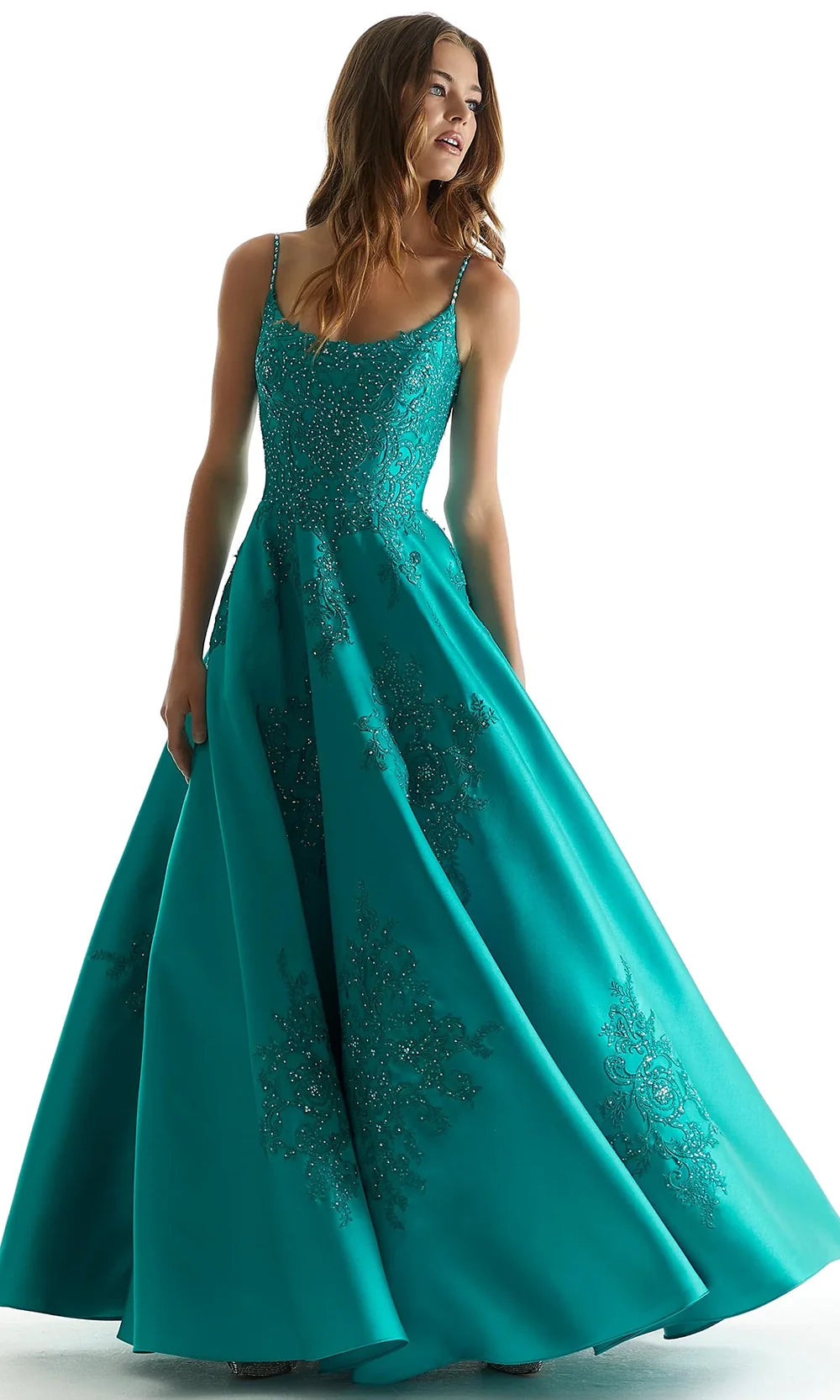 Mori Lee 49320 - Scoop Neck Lace Appliqued Ballgown Prom Dresses in Emerald