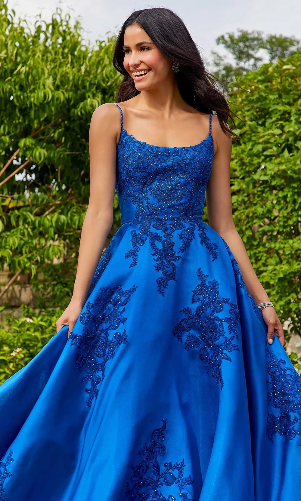 Mori Lee 49320 - Scoop Neck Lace Appliqued Ballgown Prom Dresses in Royal
