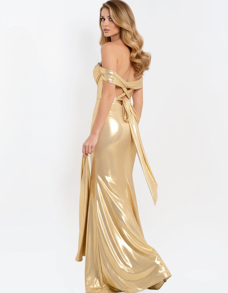 Jovani 47062 - Sweetheart Metallic Dress with Lace-Up Back Prom Dresses In Gold