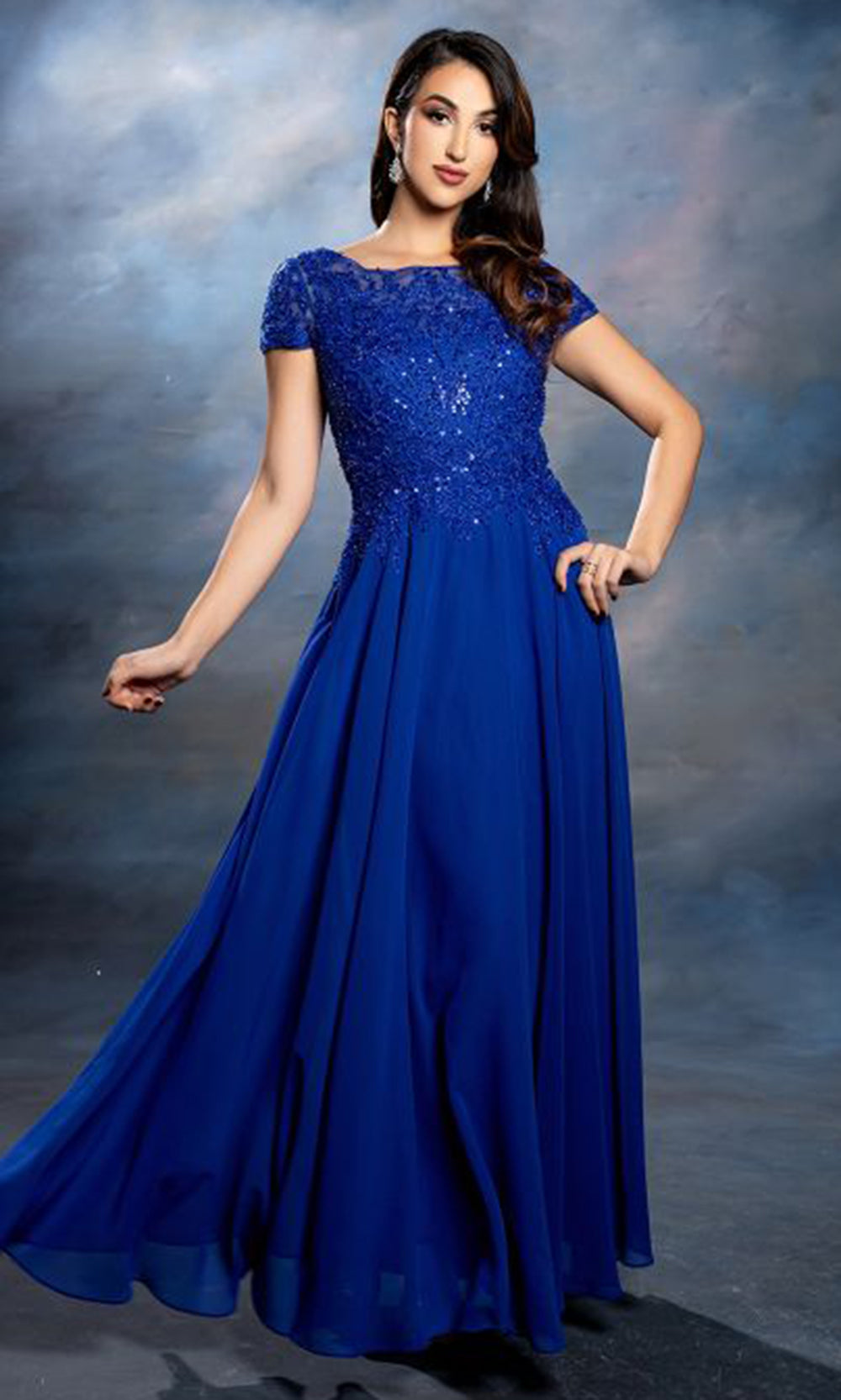 May Queen MQ2239 - Cap Sleeve Flowing A-Line Formal Gown