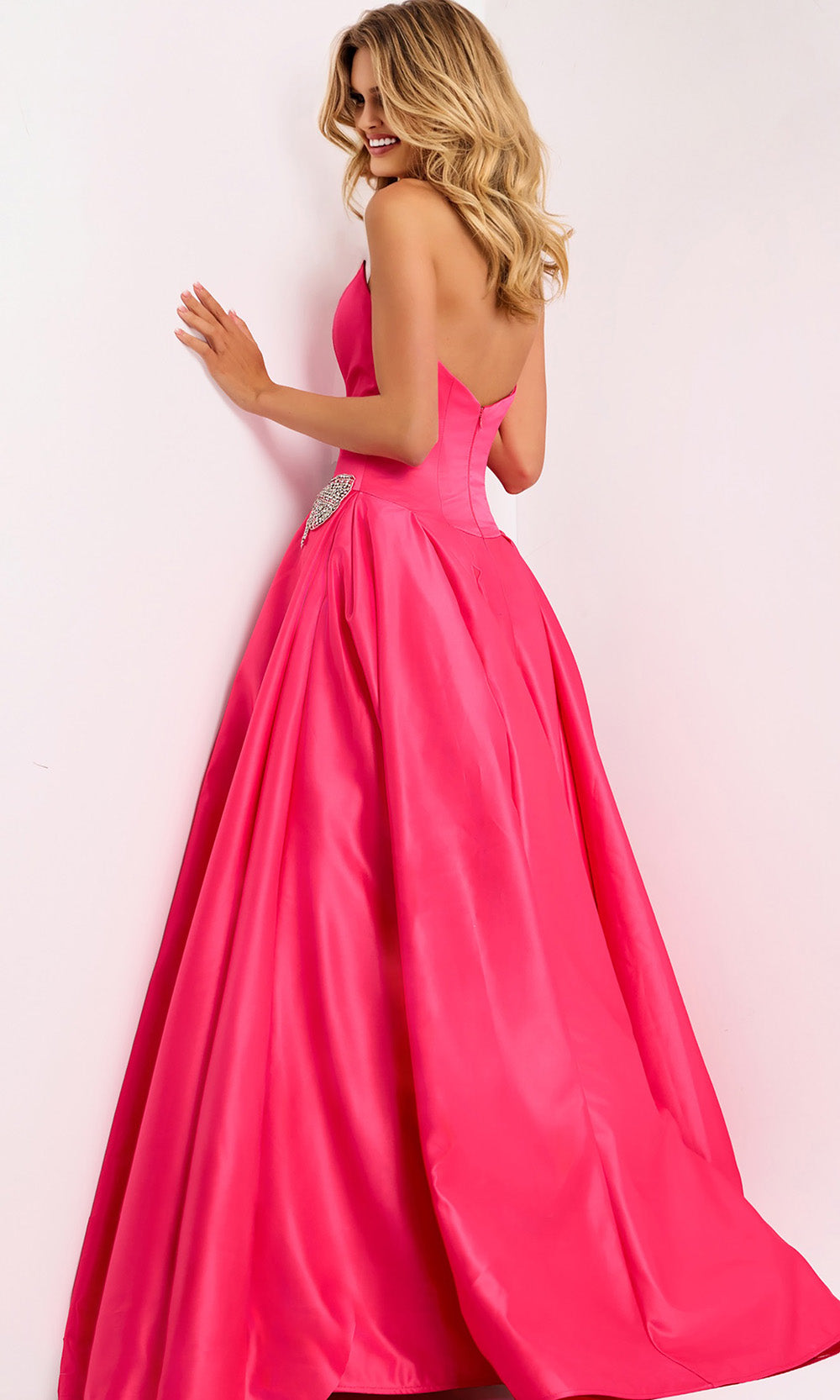 Jovani 47096 - Scoop Pleated Ballgown with Beaded Bow Prom Dresses