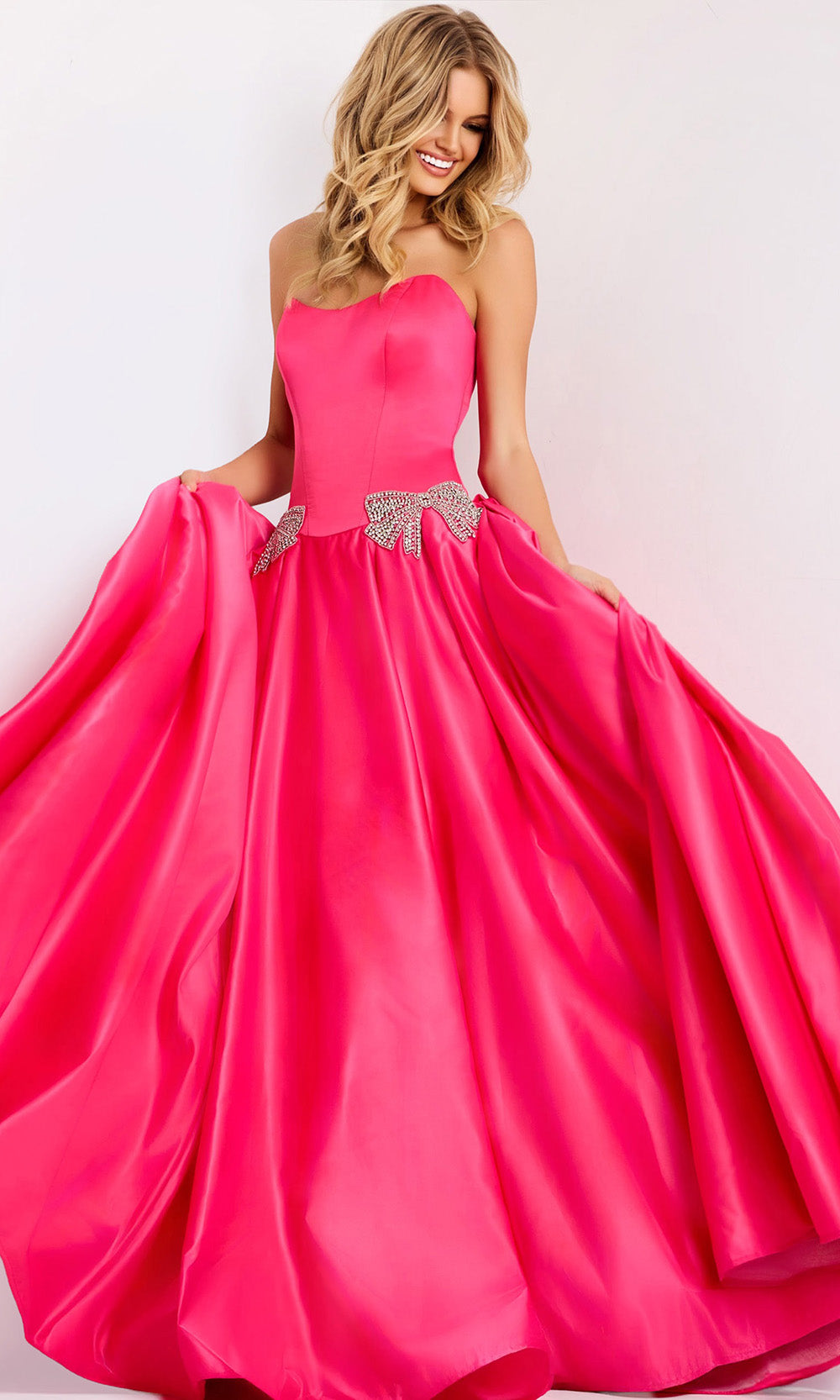 Jovani 47096 - Scoop Pleated Ballgown with Beaded Bow