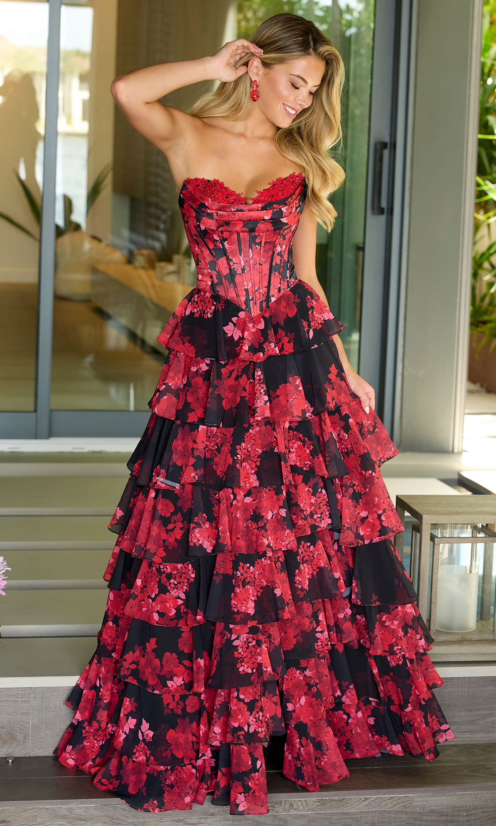 Ava Presley 47108 - Floral Bodice Strapless Ruffle Gown Prom Dresses