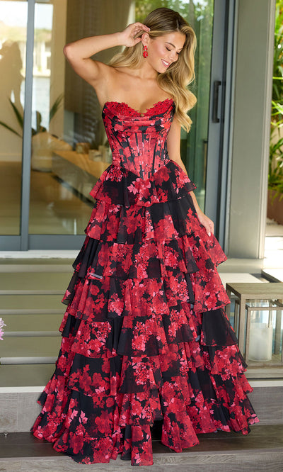Ava Presley 47108 - Floral Bodice Strapless Ruffle Gown Prom Dresses
