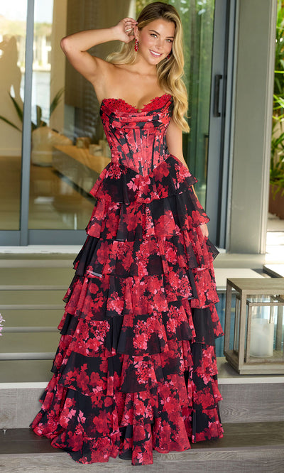 Ava Presley 47108 - Floral Bodice Strapless Ruffle Gown Prom Dresses