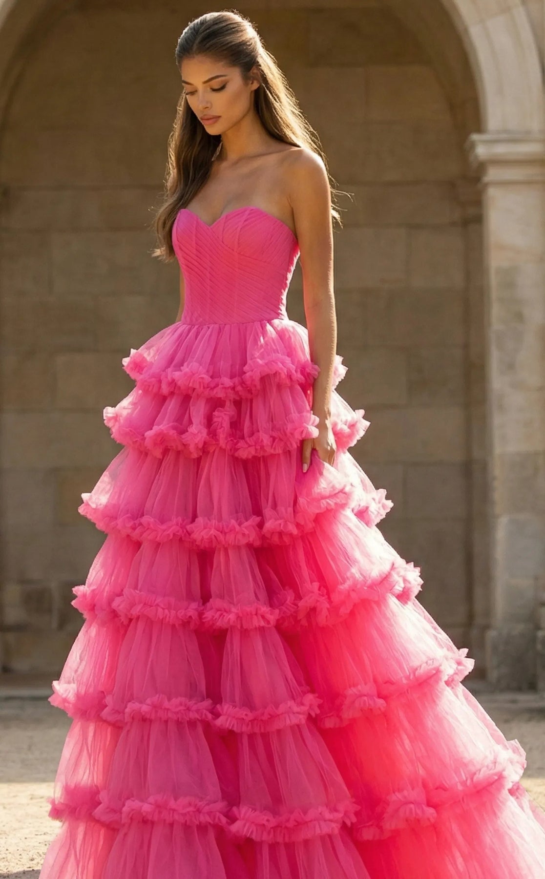 Jovani 47139 - Sweetheart Tiered Tulle Gown