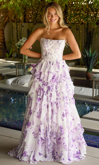 Ava Presley 47145 - Layered Ruffle Skirt Strapless Gown Ball Gowns