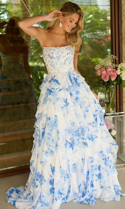 Ava Presley 47145 - Layered Ruffle Skirt Strapless Gown Ball Gowns