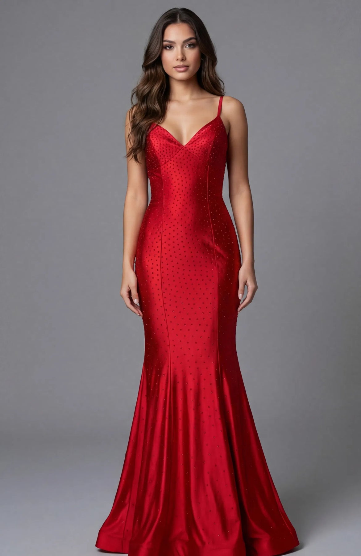 Jovani 47151 - Satin V-Neck Embellished Dress