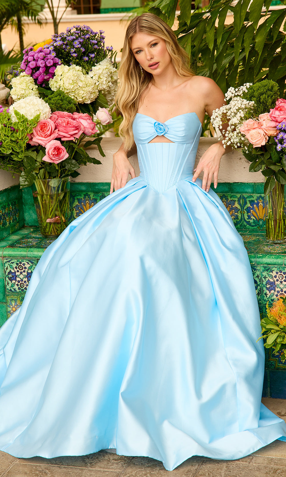 Ava Presley 47223 - Strapless Corset Mikado BallgownBall Gowns in Light Blue