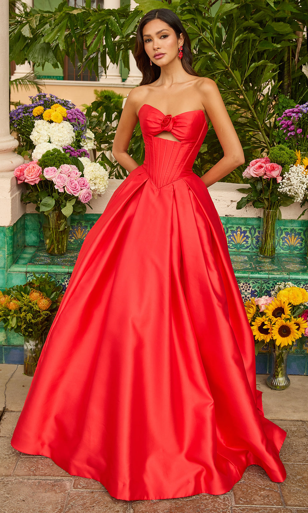 Ava Presley 47223 - Strapless Corset Mikado BallgownBall Gowns in Red