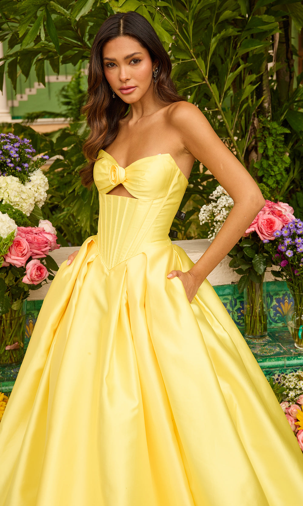 Ava Presley 47223 - Strapless Corset Mikado BallgownBall Gowns in Yellow