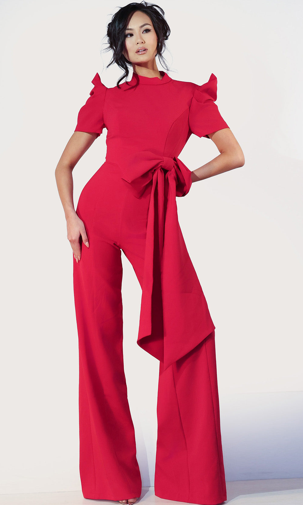 Jovani 47232 - High Neck Jumpsuit with Bow Accent Formal Pantsuits  in Red  