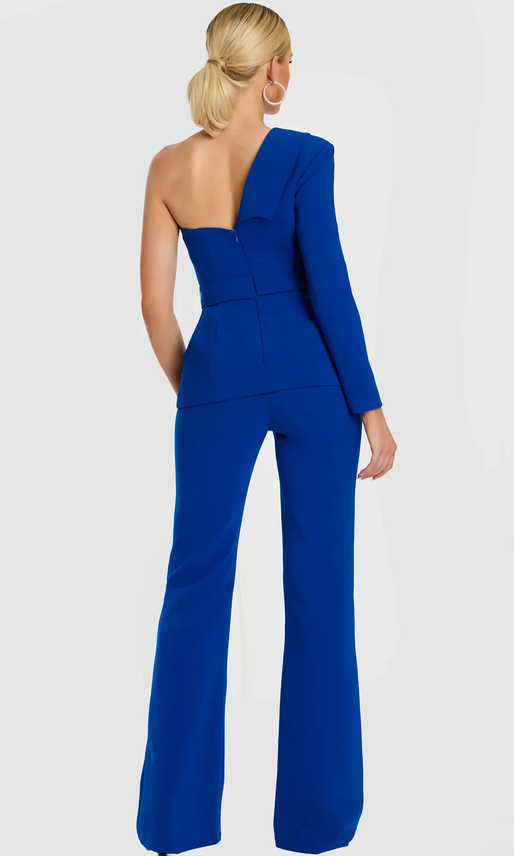 Jovani 47234 - Button Detail Asymmetric Crepe Pantsuit Formal Pantsuits  in Royal  