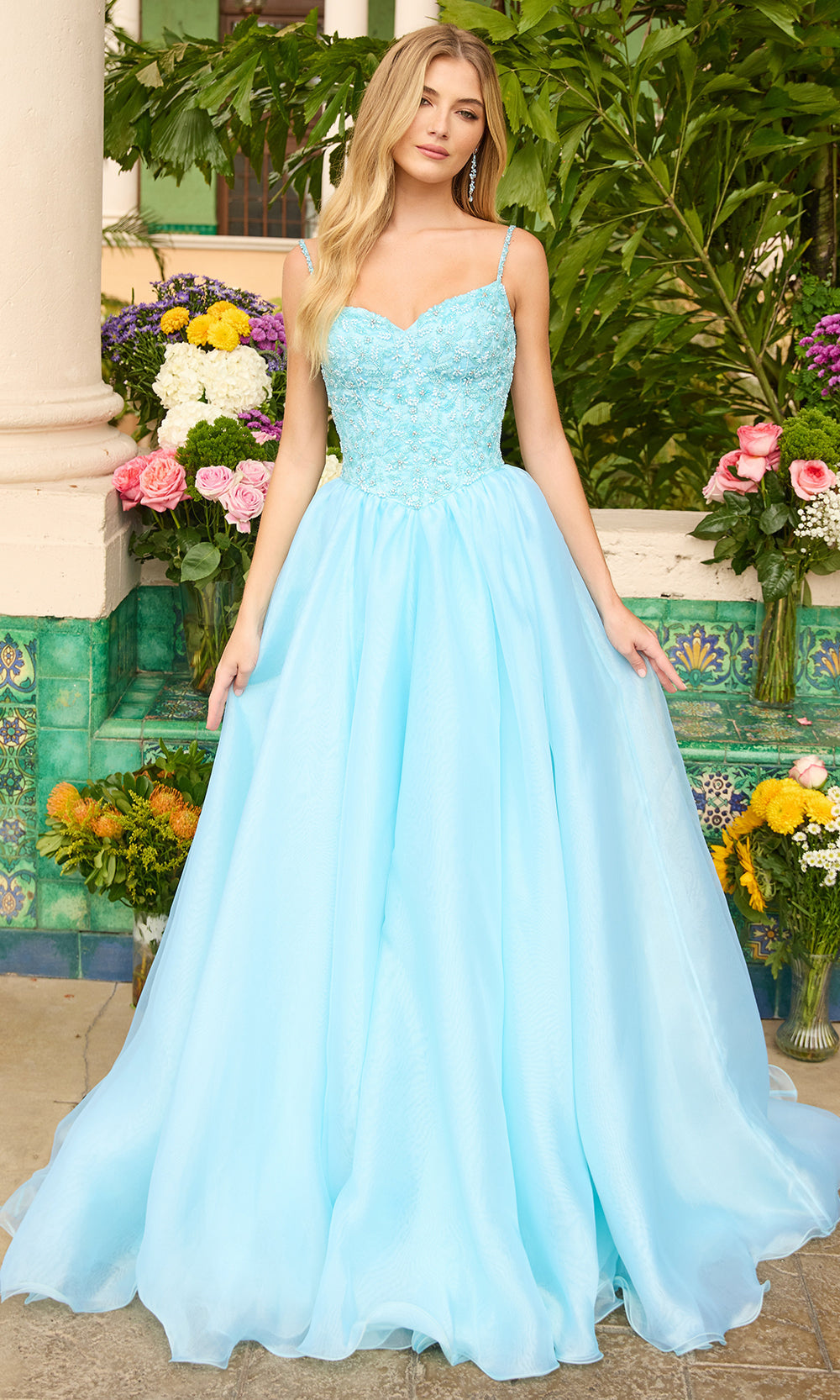 Ava Presley 47242 - Sweetheart Lace Appliqué Organza BallgownBall Gowns in Blue