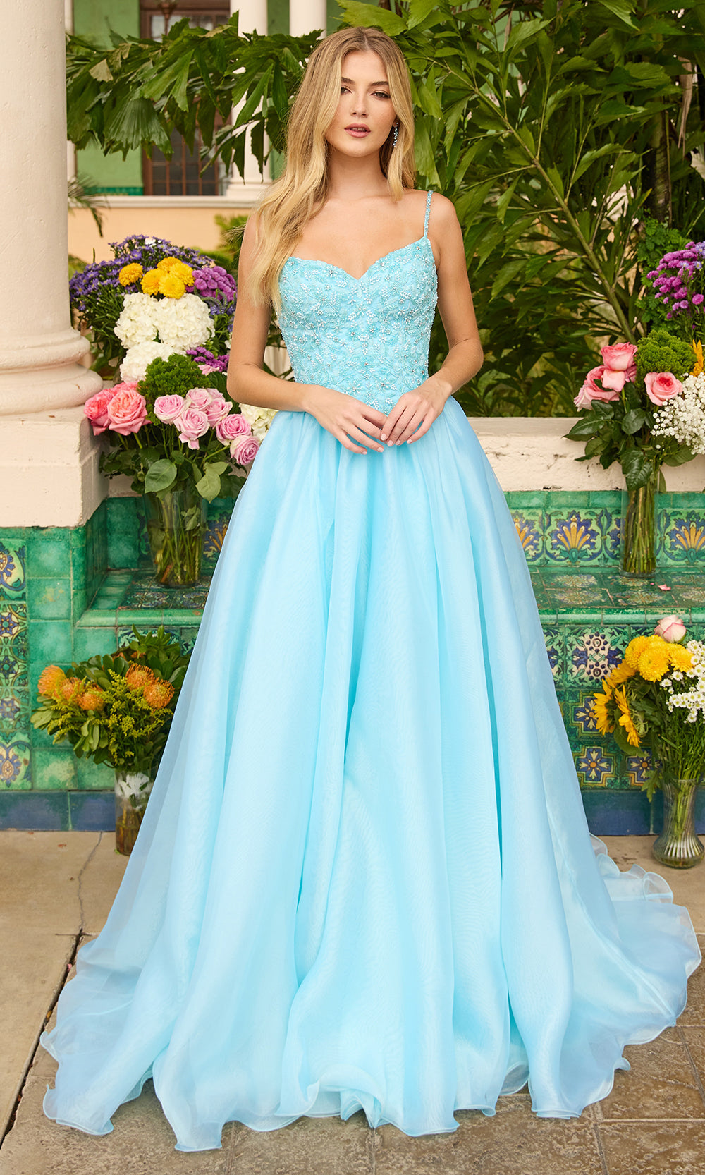 Ava Presley 47242 - Sweetheart Lace Appliqué Organza BallgownBall Gowns in Blue