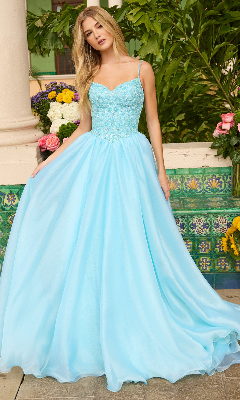 Ava Presley 47242 - Sweetheart Lace Appliqué Organza BallgownBall Gowns in Blue