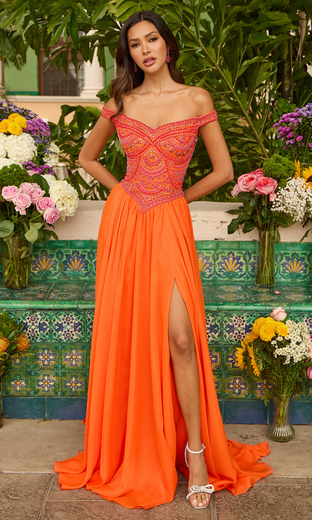 Ava Presley 47254 - Sweetheart Off?Shoulder Beaded Evening DressProm Dresses in Orange