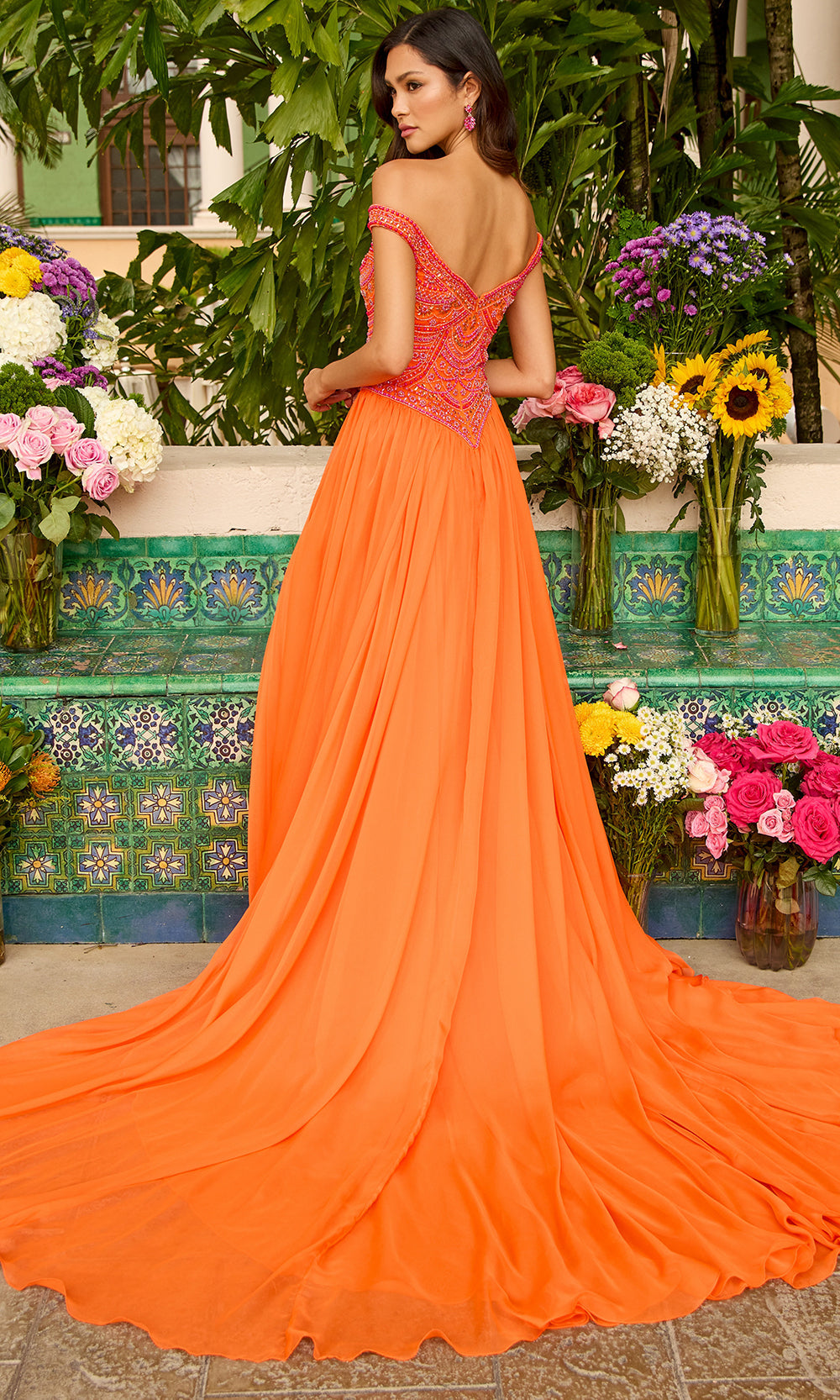Ava Presley 47254 - Sweetheart Off?Shoulder Beaded Evening DressProm Dresses in Orange